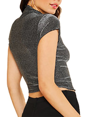 T-shirt elegante manica corta sottogiacca collo alto argento - Foto 2 di 2