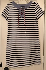 Tommy Hilfiger Black & White Striped TShirt Dress With Laced Neck NWT M