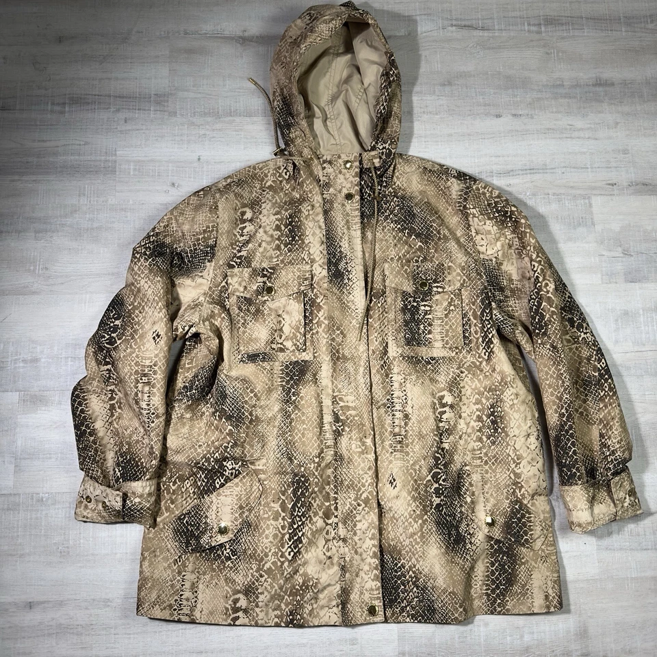 Ralph Lauren Polo Mujer Chaqueta Marrón XL Piel de Serpiente Estampado Animal Cortavientos Cremallera Foto 4 de 4