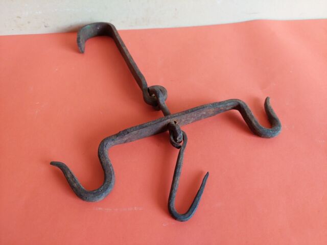 Old antique primitive hand forged wrought hook hanger strong 19th century Old antique primitive hand forged wrought hook hanger strong 19th century
