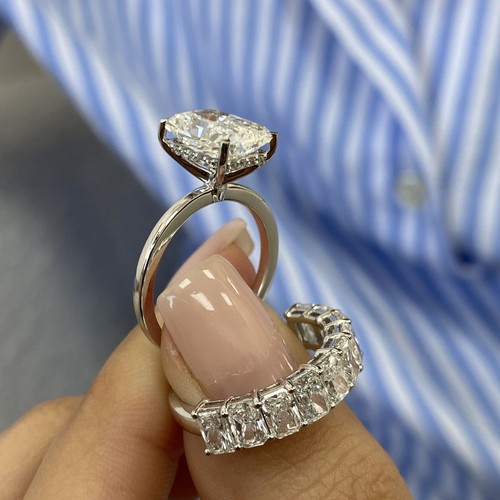 14k White Gold Bridal Set Ring Radiant Labcreated Diamond 5.6ct E/VVS2 - Picture 7 of 9