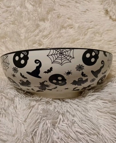 Tk Maxx Coco + Lola Halloween Large Bat Skulls Witch Serving Bowl 10 Inch Rare - Picture 3 of 7
