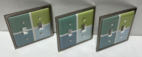 Betsy Fields Design Plaid Ceramic Double Switch Plate Cover Blue Green Plaid EUC - Picture 5 of 10
