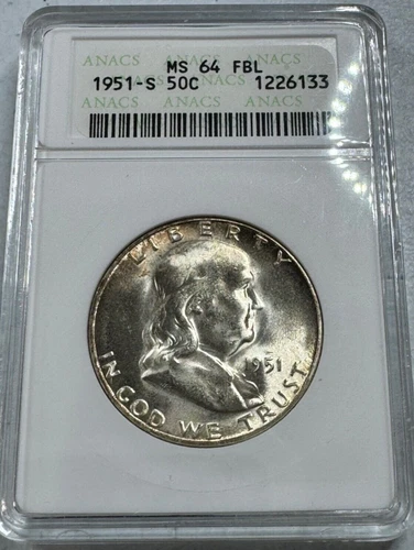 1951-S  FRANKLIN US Half Dollar,   MS64 by ANACS,   FBL,   a SUPERB coin!!!!