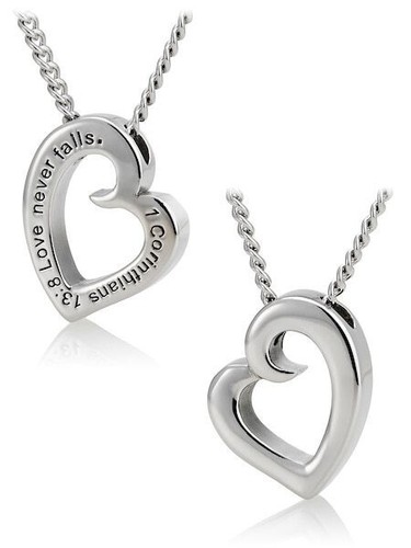 Women's "Love Never Fails" Heart Necklace - 1 Corinthians 13:8 - Picture 1 of 7