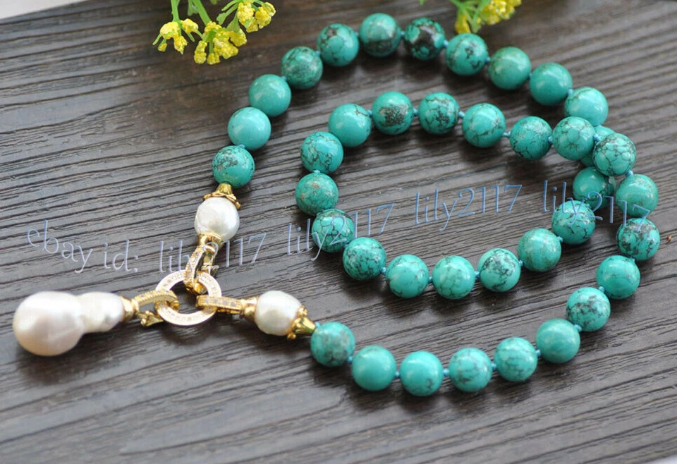 10mm Green Turquoise Natural White Keshi Baroque Pearl Pendant Necklace 16-28'' - image 3 of 4