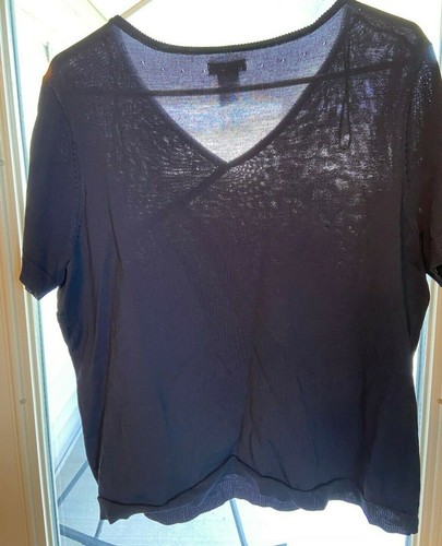 East 5th Ruched Bib Blouse Womens Sz XL Black Short Sleeve Stretch Rayon Nylon - Picture 5 of 5