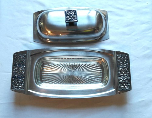 Vintage Stanley Roberts Stainless Steel Velvet Butter Dish With Glass Insert MCM - Picture 2 of 3