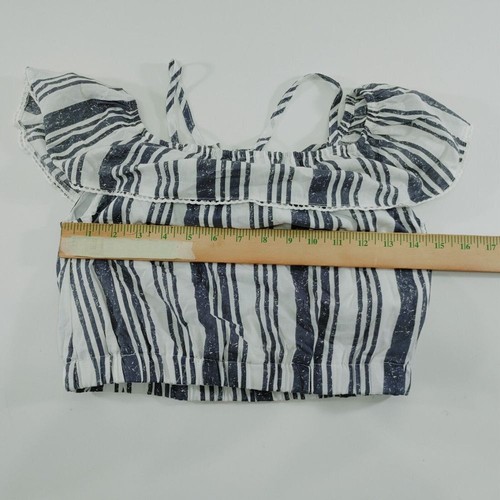 Ruffle Crop Top Black White Striped Pattern Summer Blouse Size L (10-12) - Picture 3 of 8
