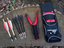 WOOD SLING BOW HUNTING ARROWS PVC ARROWS 100RD CLAY AMMO BELT QUIVER 5 ELASTICS