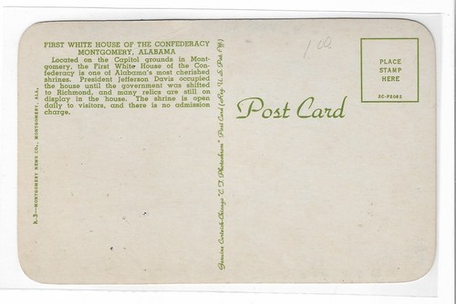 VTG Postcard First White House of the Confedercy Montgomery, Alabama - Picture 2 of 2