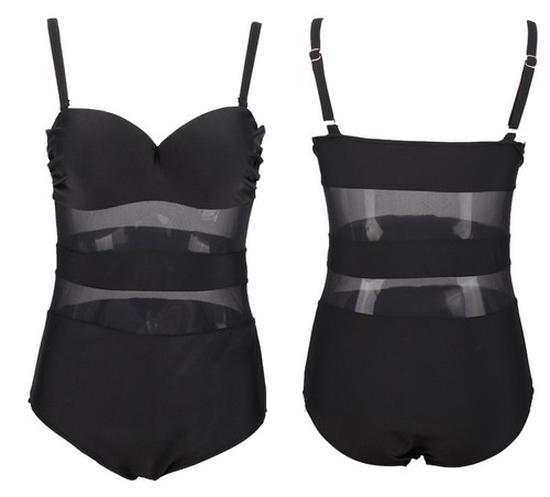 Sexy One Piece Mesh Striped Removable Swimsuit Monokini Plus Size UK 10-18 011 - Picture 3 of 5