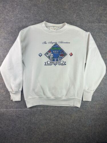 Vintage 90’s Windstar Cruises Crewneck Pullover Size M White Beach Boat Wind