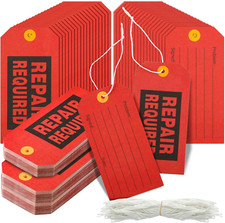 Repair Required Tags, 2.4 X 4.7 Inch Red Tags with Wire for Equipment with Cotto