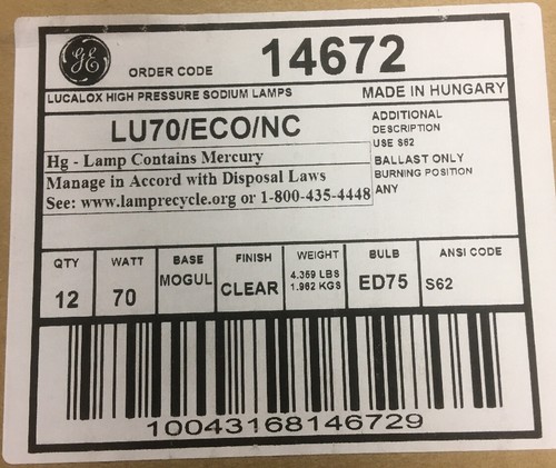 GE 14672 LU70/ECO/NC. FULL CASE OF 12 - Picture 1 of 2