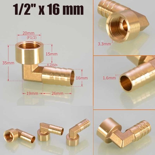 Brass 90° BSP Thread Female Elbow 1/4" 3/8" 1/2" Barbed Hose Tail Pipe Fittings - Picture 15 of 15