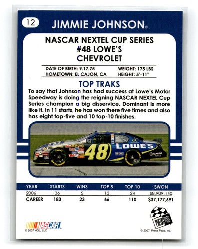 2007 Traks #12 Jimmie Johnson Gold 202441 - Picture 2 of 2