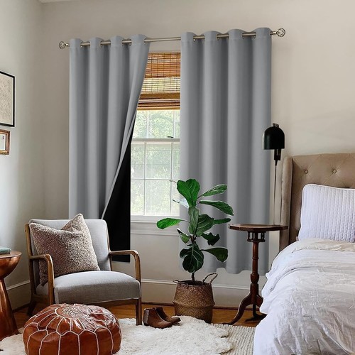 Cortinas oscuras 100 % de doble capa - gris paloma, reducción de ruido, lavables a máquina - Imagen 4 de 10