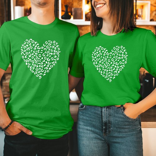 CAMISETA (1590) CORAZÓN LEOPARDO Día de San Valentín Corazón Camiseta San Valentín Prendas para el torso - Imagen 11 de 15
