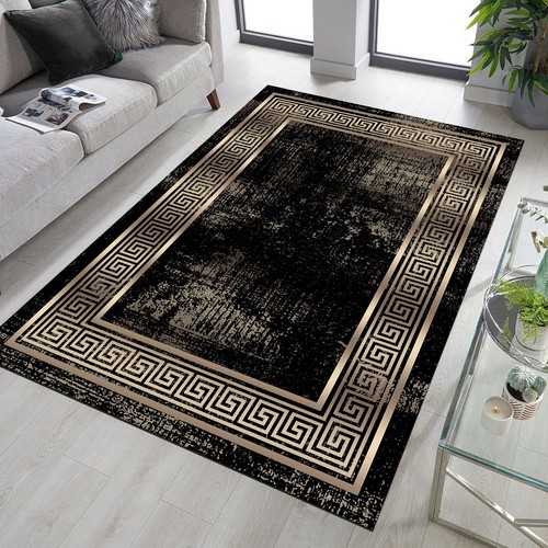 Black and Gold Ancient Greek Wave Rug, Greek Mythology, Modern Rug, Printed Rug - Picture 6 of 12