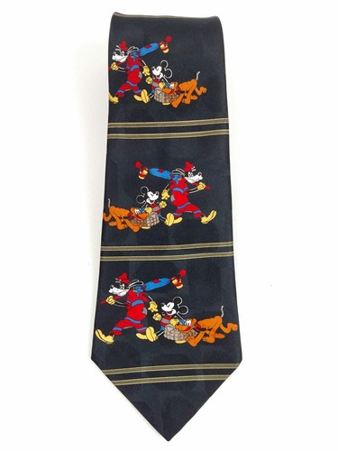 MICKEY UNLIMITED Krawatte schwarz gold gestreift mit Mickey Mouse Pluto doof Picknick - Bild 4 von 7