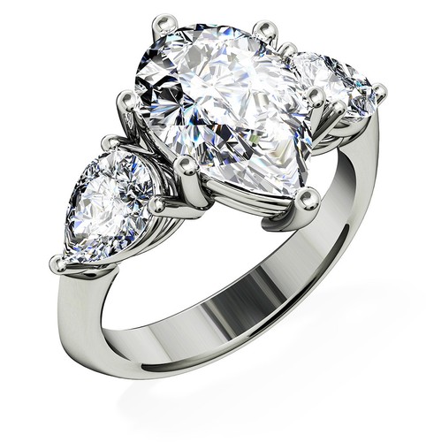 3 Stone Diamond Engagement Ring Pear Shape GIA Certified 4.00 Carat Platinum - Picture 2 of 2