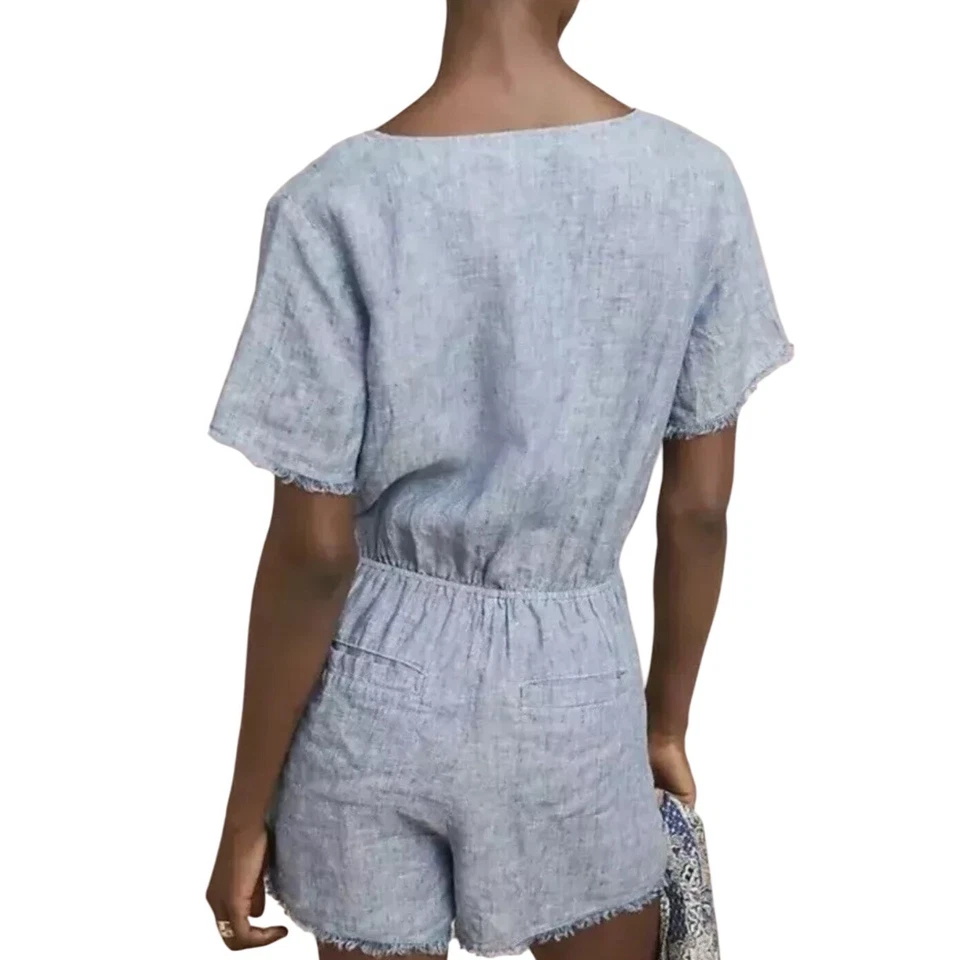 Mameluco SANCTUARY X ANTHROPOLOGIE 100 % Lino Corbata Frontal Azul Talla XS Foto 2 de 4