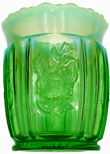 Antique 1907 Jefferson Glass Dolly Madison EAPG Opalescent Green Spooner, Sugar - Picture 4 of 14