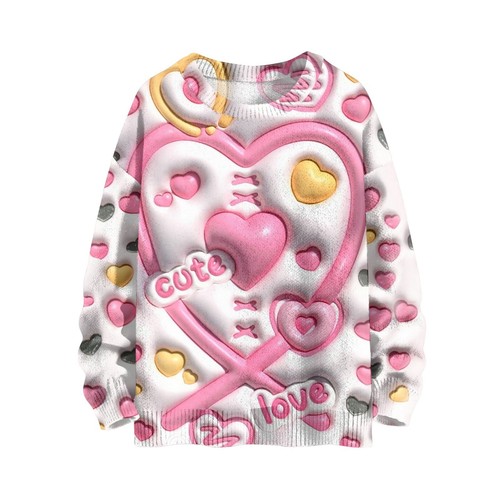 Valentine's Day Heart Love Sweatshirts For Women Knit Sweater Cute Shirt Fall - Picture 2 of 16