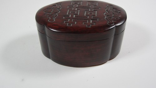 Laquered Wooden Red Carved Box 4 1/4 inches W by 2 inches T - Picture 6 of 6