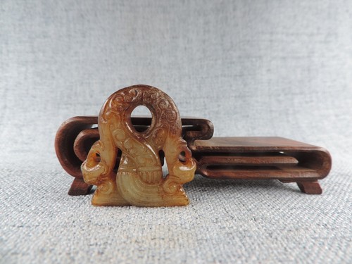 Old Chinese Natural Hetian Jade Hollow Sculpture Dragon Statue Jade Pendant  - Picture 2 of 6