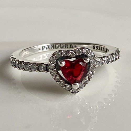 Pandora 925 Sterling Silver Heart Ring with Red Stone - Size 6 (US) / 52 (EU) - Picture 5 of 9