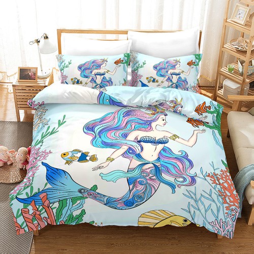 3D Mermaid Bedding Quilt Cover Set Girls Duvet Cover Set Single Double Queen - Bild 10 von 16