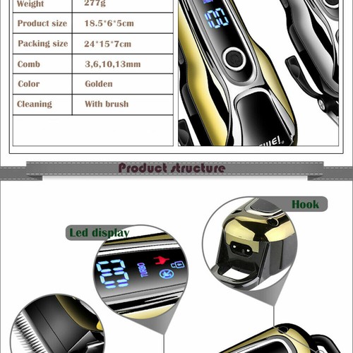 Electric Hair Clippers Cordless Close Cutting T Blade Trimmer Shaving Machine - Picture 3 of 12