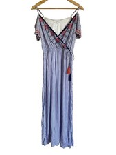 THML Size Small Blue White Embroidered Bric Brac Maxi Dress Floral