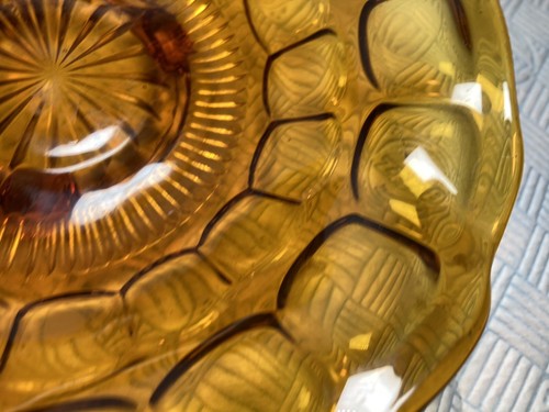 Stunning Footed Amber Mid Century Trinket Dish Bowl Wave Edge - Picture 6 of 10
