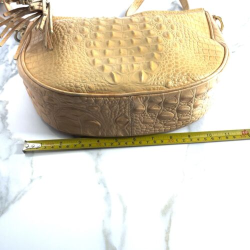 Brahmin Crossbody Leather Camel Tan Bag Tassels Gold Hardware Croc Print Med Sz - Picture 15 of 24