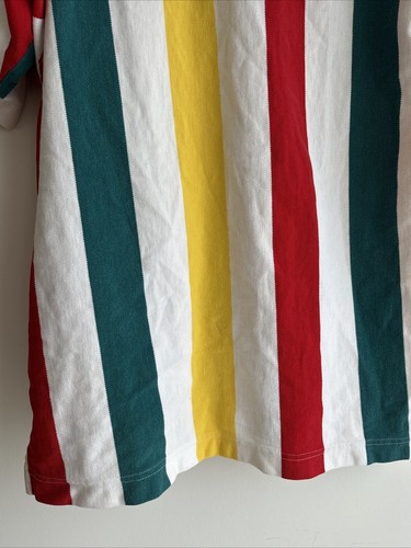 Ruff Hewn Polo Shirt Size Large Vertical Striped Denim Collar 90s Vintage Rugby - Picture 12 of 13