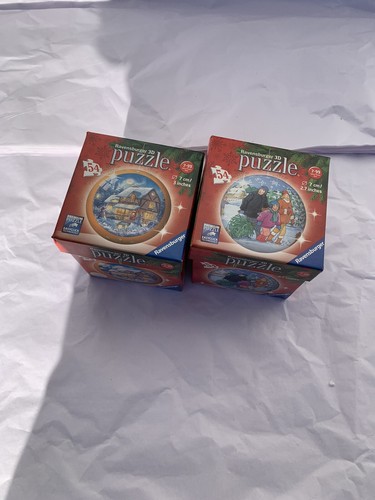 2 Christmas Ravensburg 3D Sphere Puzzle Balls Christmas Scenes In Box W/stand - Picture 8 of 11