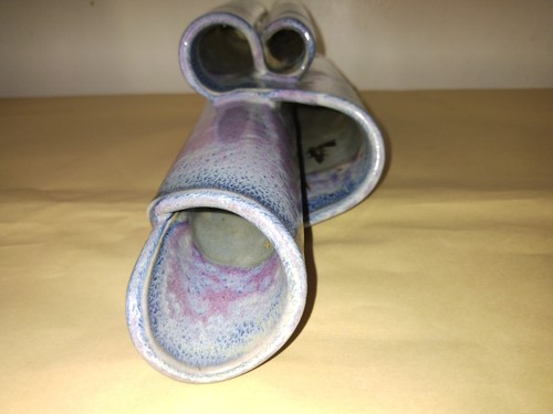 Studio Art Pottery Blue Purple Glaze Utensil Holder Flower Vase Signed Bay 10" - Picture 7 of 8