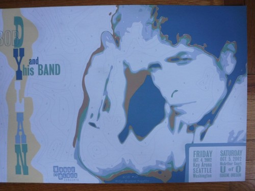 Póster de la gira de conciertos de música de Bob Dylan y su banda 2002 art house of blues Seattle - Imagen 1 de 3