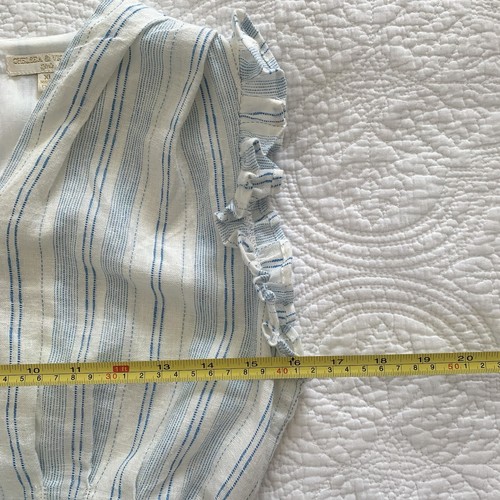 Chelsea & Violet Girls XL Linen Blend Belted Sun Dress Blue White Ruffle Stripe - Bild 3 von 12