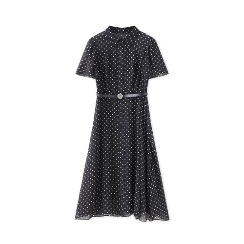 Sommer Damen Tupfen Print Kleid Französisch Kurzarm Retro Mesh A-Linie Kleid - Bild 4 von 17