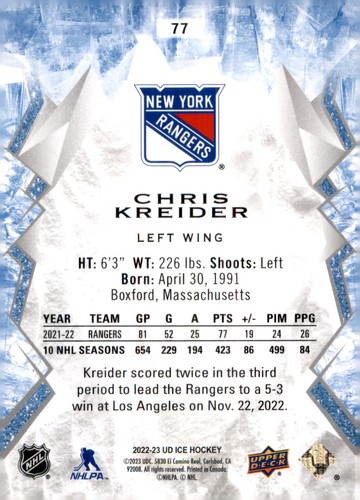 2022-23 Upper Deck Ice #77 Chris Kreider - Picture 2 of 2