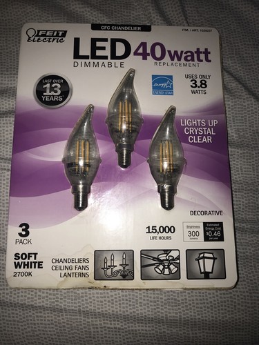 Feit LED Clear CFC Chandelier Bulb Dimmable  2700k Soft White 3.8W/40W 6-Pieces - Picture 1 of 4