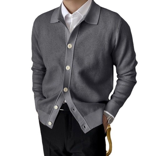 Cárdigan de punto informal para hombre con solapa abrigo botón manga larga suéter chaqueta cárdigan - Imagen 13 de 27