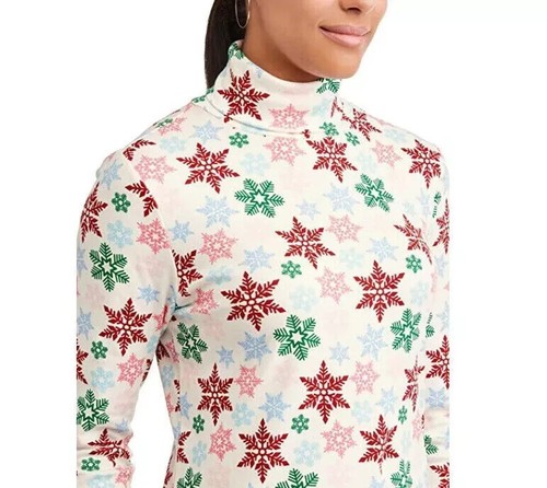 Top Pullover Time and Tru para mujer talla XL cuello alto copos de nieve invierno - Imagen 11 de 12