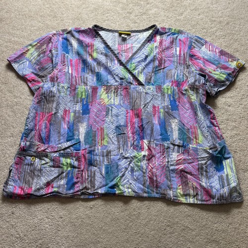 Wonder Wink Scrub Top Shirt Womens 3X Blue