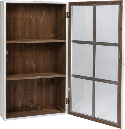 Antique White Wood Wall 3 Shelves Cabinet - Picture 7 of 11