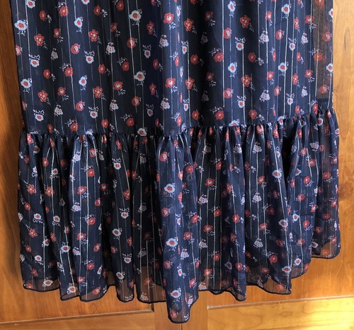 By Iris Floaty Floral/Striped Dress Size S Navy Blue Frill V-Neck SS Wrap Skirt - Picture 14 of 18